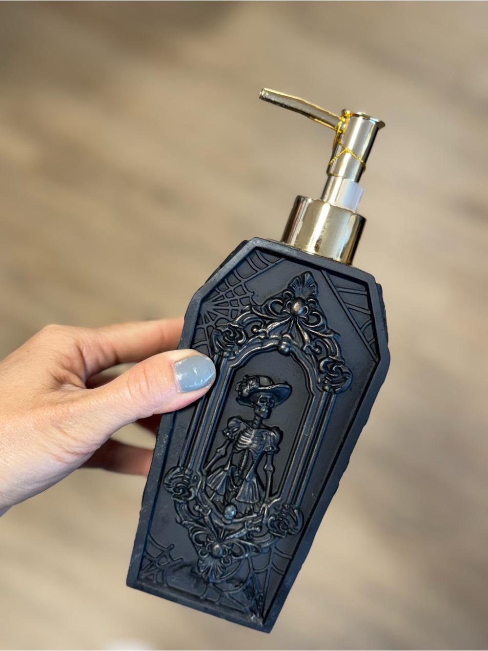 Gothic Black Skeleton hand Soap Dispenser with Gold Pump
